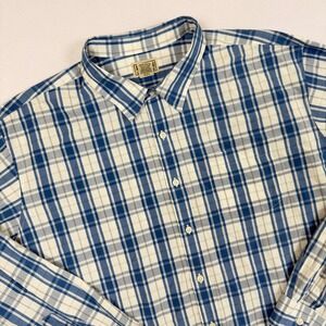 LL Bean Mens Plaid Button Down Shirt Blue White XXL Regular 100% Cotton